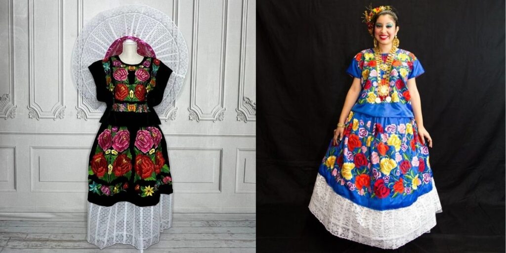 Mexicanos vistiendo trajes tehuanos